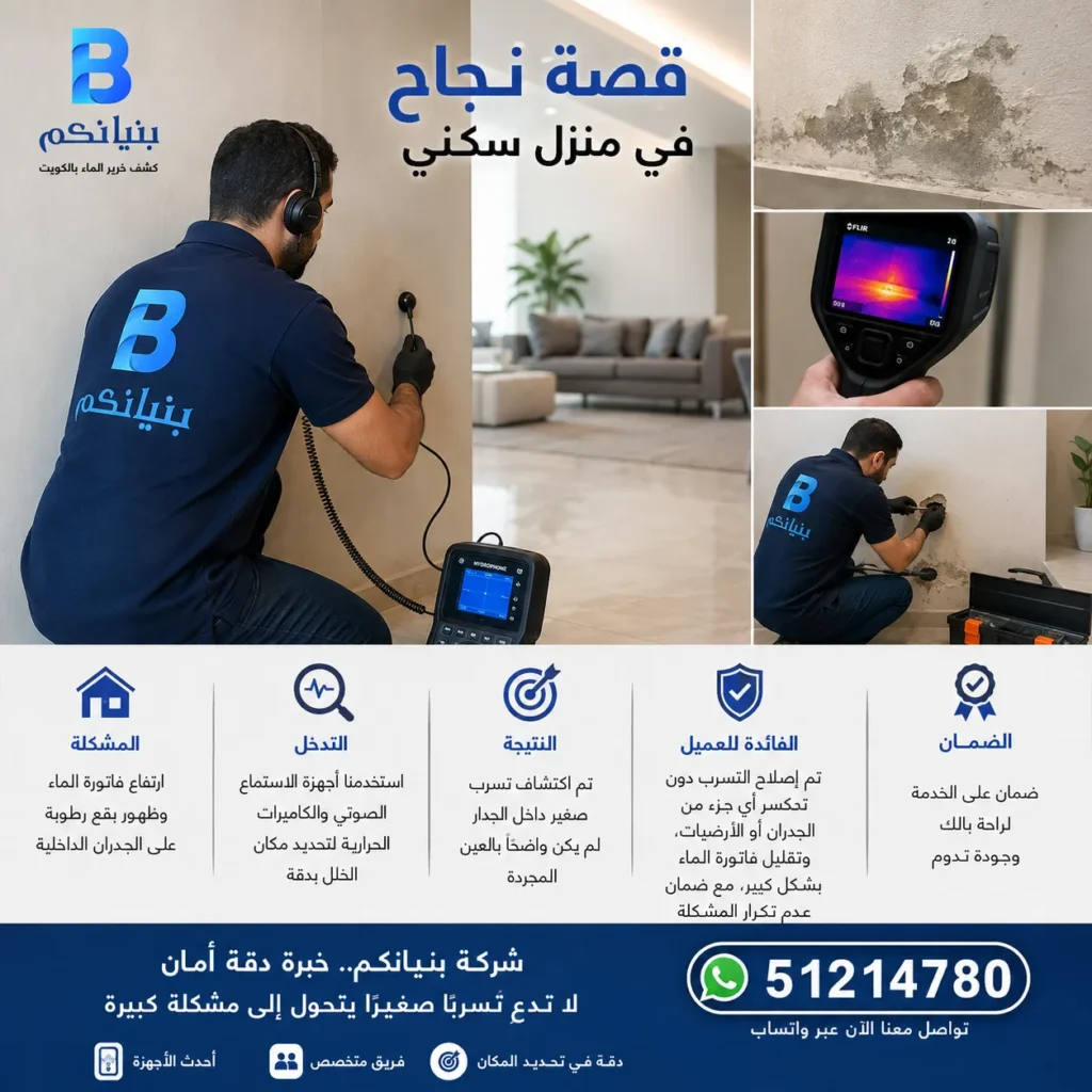 قصة نجاح لشركة بنيانكم في كشف خرير الماء بالكويت